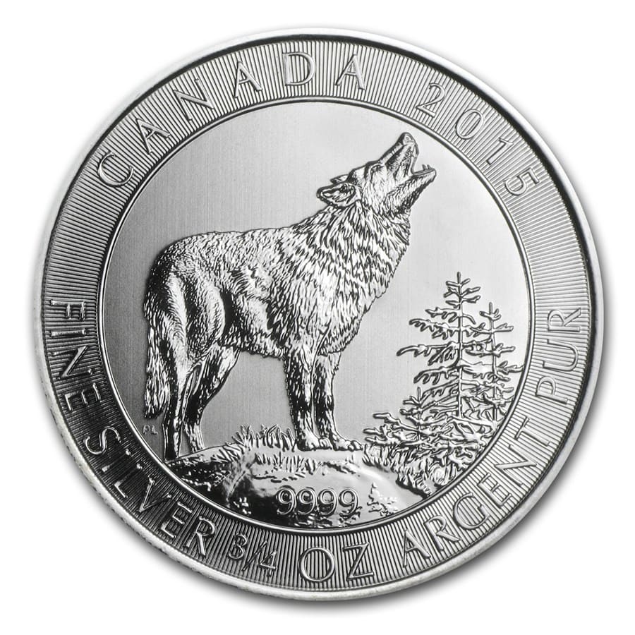 2015 3//4 oz .75OZT Fine Silver .999 $2 Canadian Silver Grey Wolf Coin